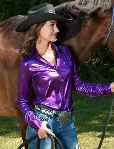 Cowgirl Tuff Purple Shimmer Sport Button-Up Pullover