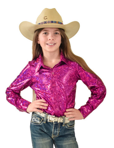 Cowgirl Tuff Girl's Pink Sport Button-Up Pullover