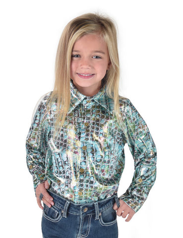 Cowgirl Tuff Girl's Colorful Iridescent Foil Sport Button-Up Pullover