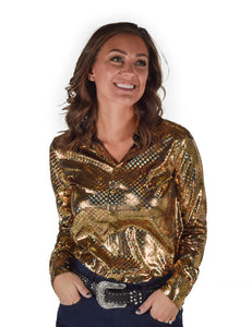 Cowgirl Tuff  Sport Button-Up Pullover Iridescent Foil Gold