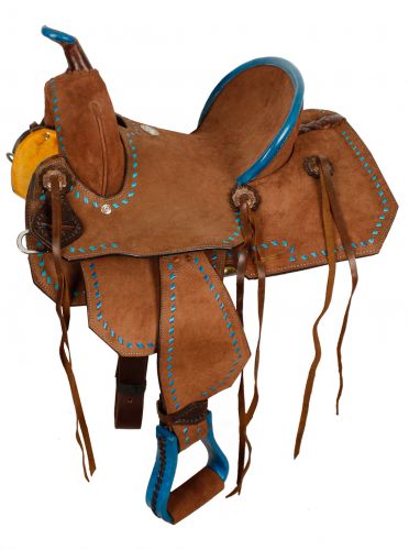Buckstiched Roughout Youth Barrel Saddle 10, 12"