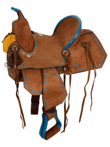 Buckstiched Roughout Youth Barrel Saddle 10"