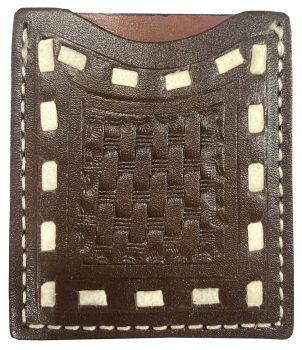 Basket Tooled w/ White Buckstitch Phone Card Wallet