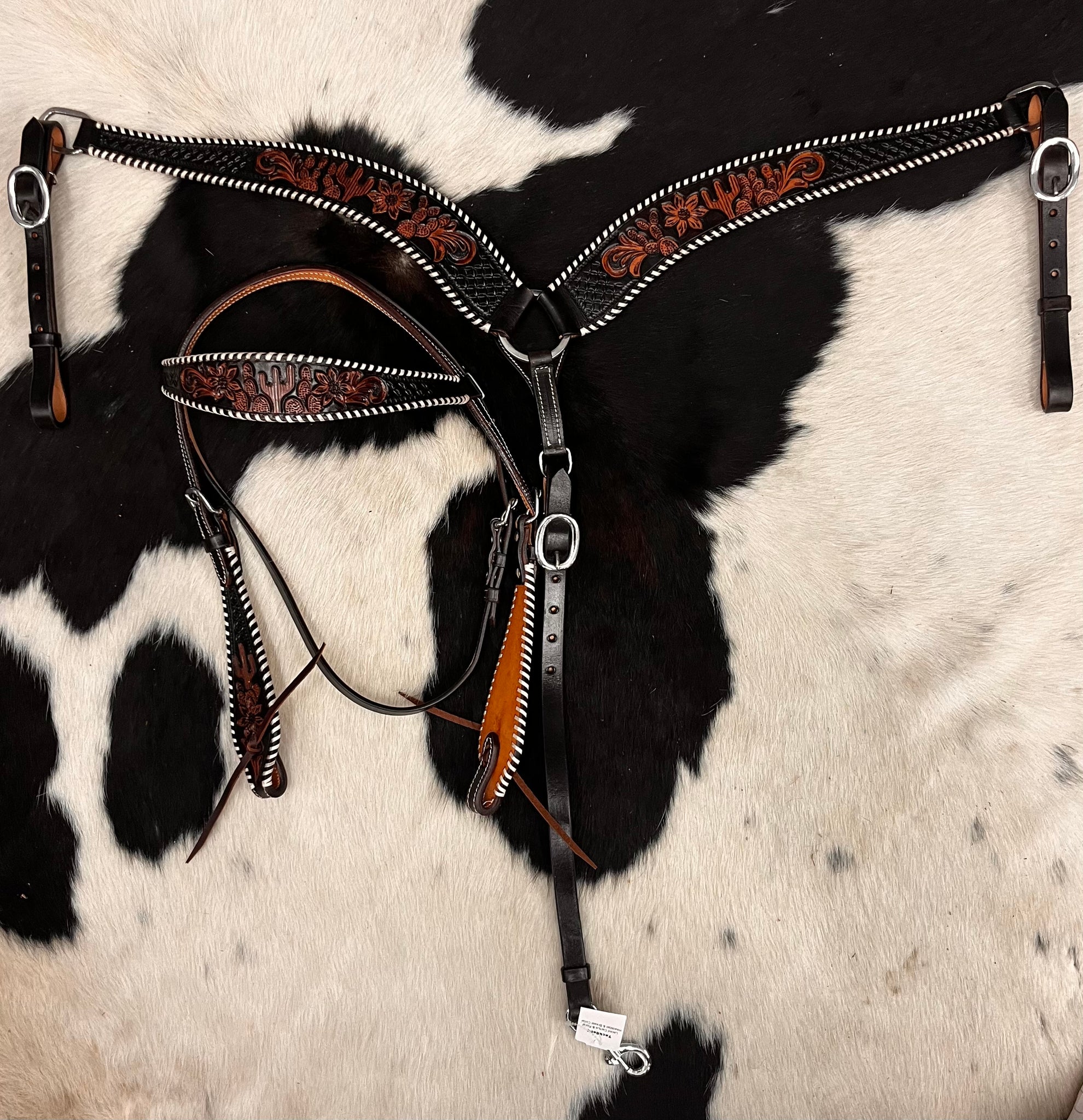 Paul Taylor Tooled Leather Buckstitched Headstall & Breast Collar Set