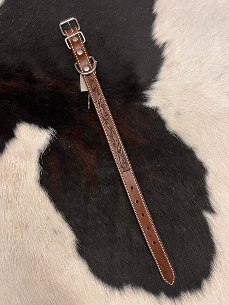 PT Tooled Leather Dog Collar 15”