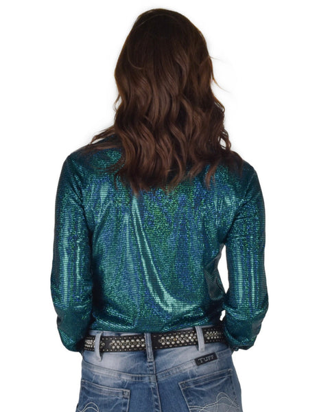 Cowgirl Tuff Turquoise Foil Sport Button-Up Pullover