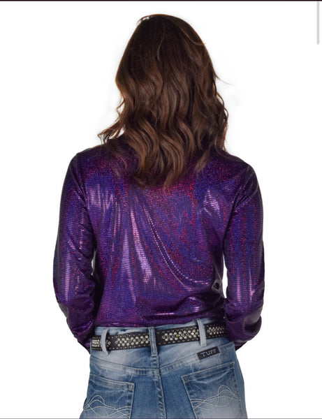 Cowgirl Tuff Purple Foil Sport Button-Up Pullover