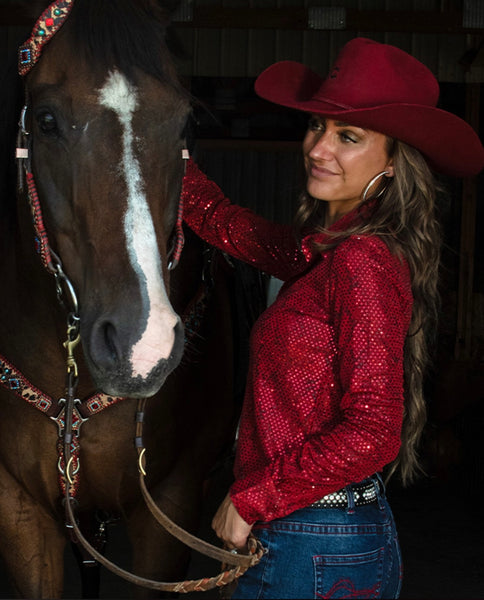 Cowgirl Tuff Red Metallic Snakeskin Sport Button-Up Pullover