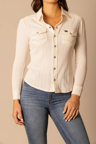 Kimes Isabel Pointelle Pristine Off White Button Down