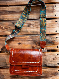 Brown Leather Crossbody w/ Nylon Strap