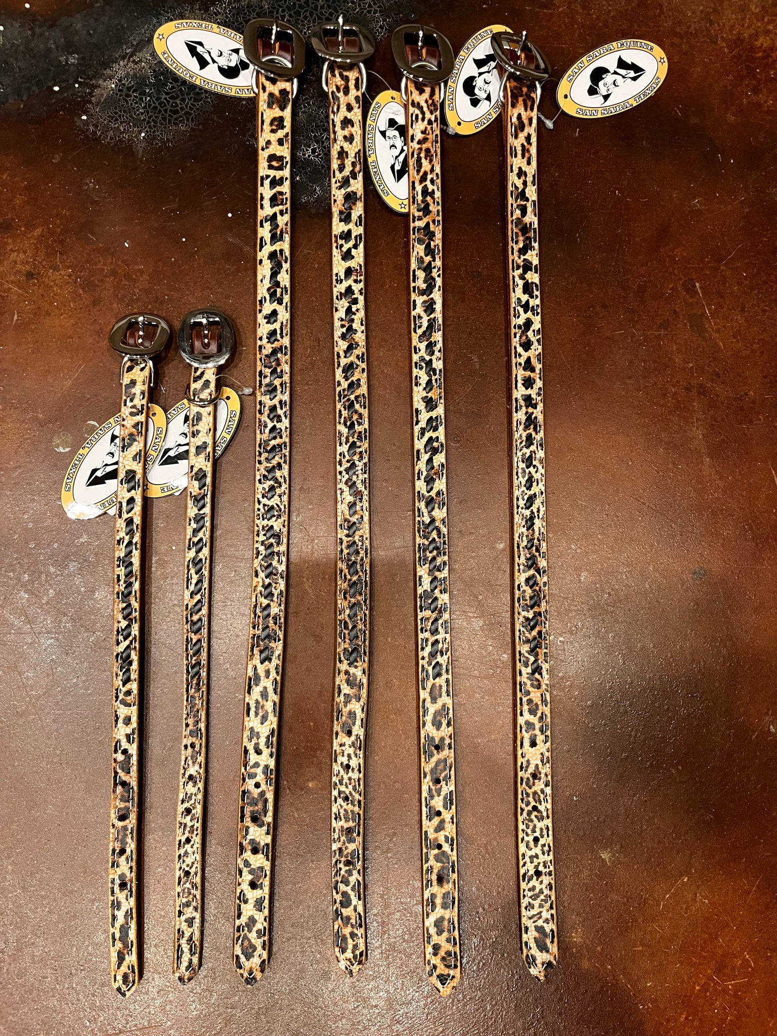 San Saba Bone Cheetah w/buckstitch Dog Collar
