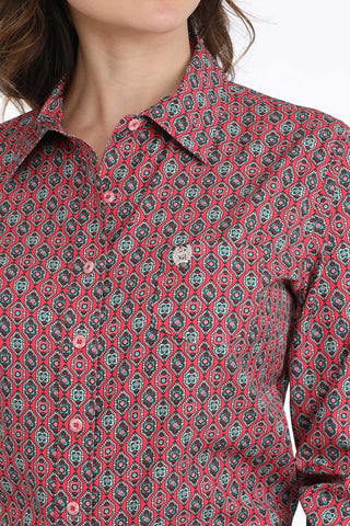 Cinch Pink Patterned ArenaFlex Button Down