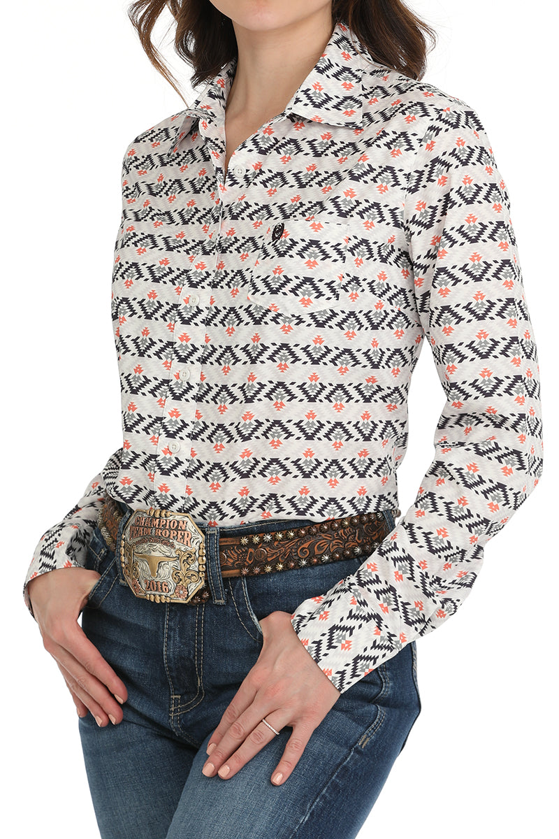 Cinch White w/ Orange Patterned Button Up