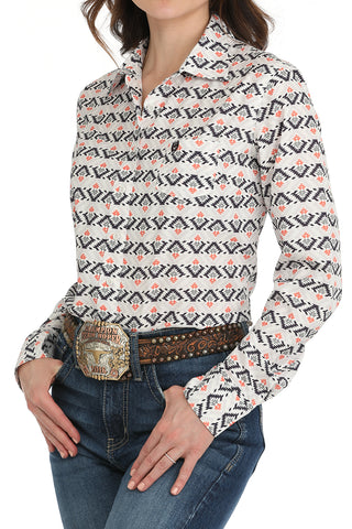 Cinch White w/ Orange Patterned Button Up