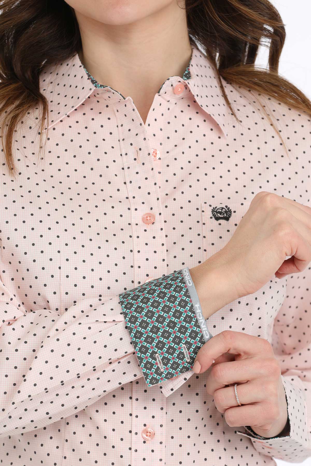 Cinch Light Pink Patterned Button Down