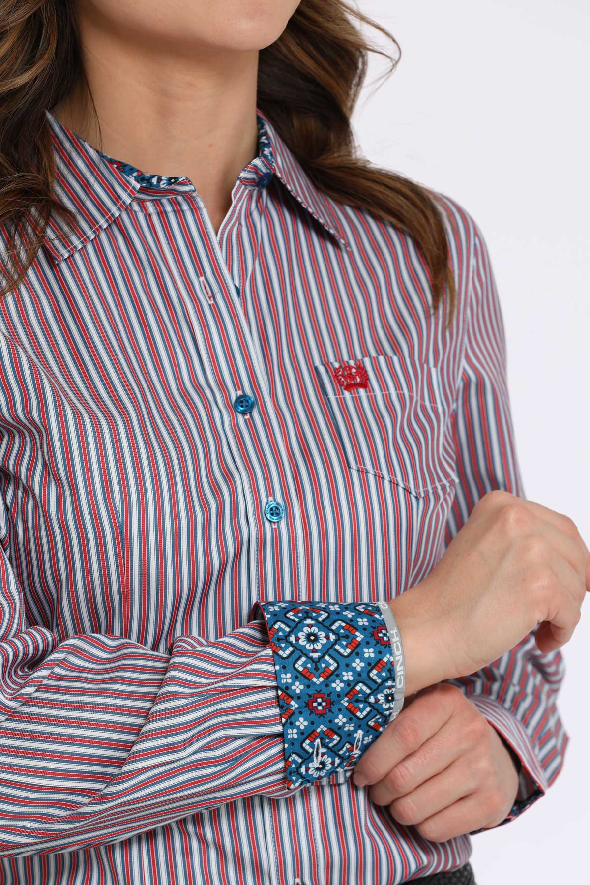 Cinch Red/White/Blue Stripe Button Up