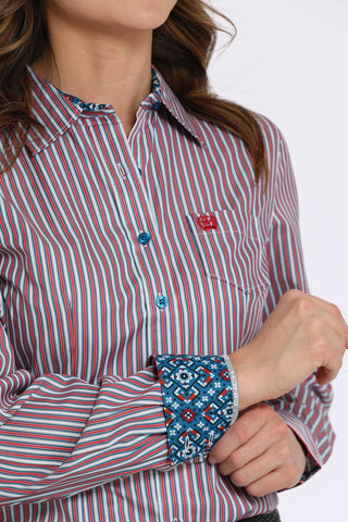 Cinch Red/White/Blue Stripe Button Up