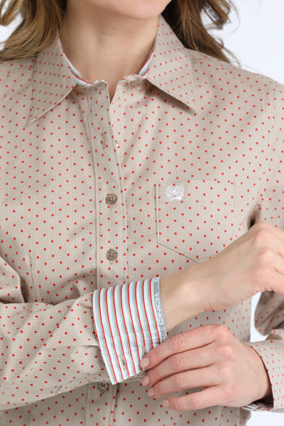 Cinch Khaki Dot Pattern Button Up