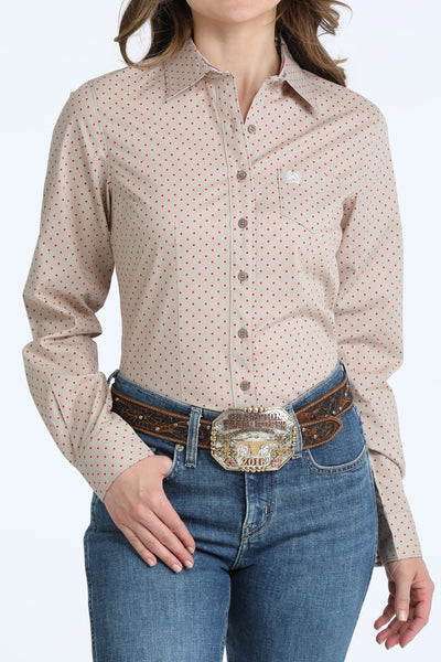 Cinch Khaki Dot Pattern Button Up