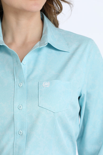 Cinch Women's Light Blue Arena Flex Tinsel Button Down
