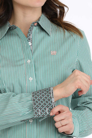 Cinch Mint Stripped Button Down