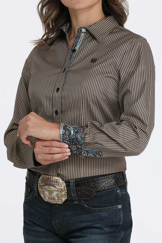 Cinch Brown Stripe Button Up