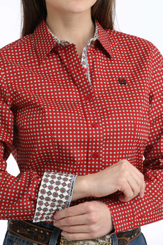 Cinch Red Pattern Button Up