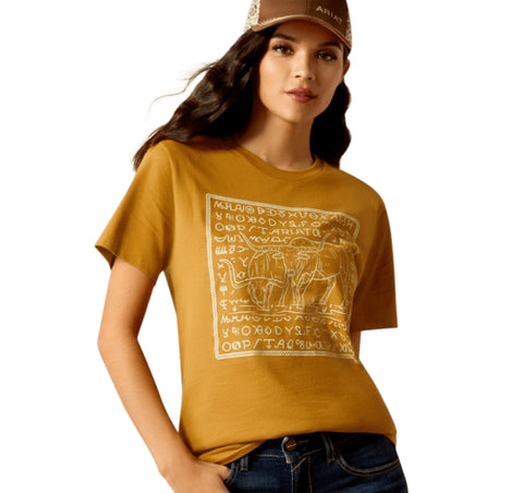 Ariat Ladies Longhorn Brand Tshirt Harvest Gold