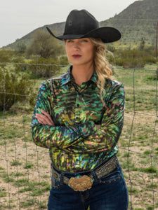 Cowgirl Tuff Tan Metallic Sport Button-Up Pullover
