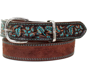 Double J Saddlery Brown Vintage Painted Turquoise Belt