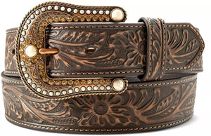 Ariat Western Womens Belt Leather Embossed Stones Crystals Brown