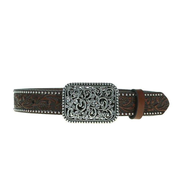 Girl's Floral Tooled w/ Silver Studs Belt & Buckle