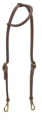 One Ear Oiled Harness Leather Headstall Double Buckle w/ Quick Change Brass Snaps