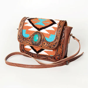 American Darling Orange/White/Turquoise Wool w/ Tooled Leather