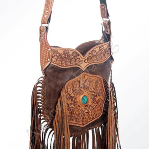 American Darling Chocolate Leather w/ Turquoise Stone & Fringe